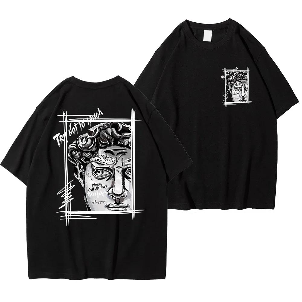 Summer Men's Round Neck Cotton T-shirt Creative Sculpture Expression Text Design T-shirt Fashion Loose Round Neck Clothing