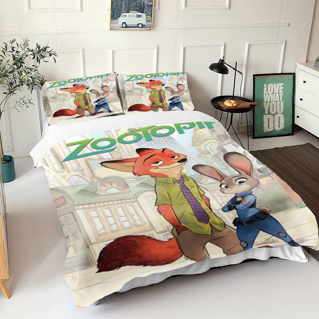 Zootopie Judy Nick Ensemble de housse de couette Couette Literie Ensemble de literie 3D pour enfants Ensemble 3 pièces 1 housse de couette Taille King