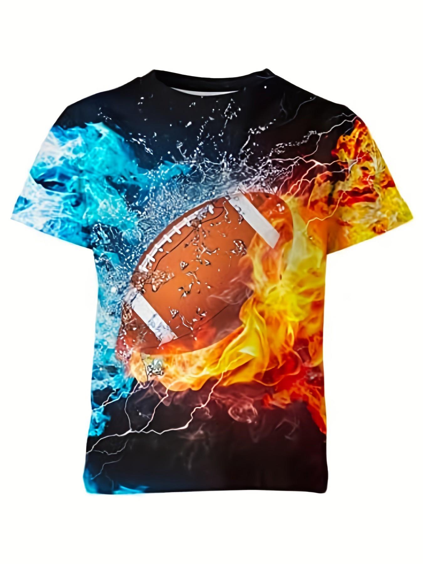 

Футболка для мальчика Flaming Baseball Graphic с 3D-цифровым принтом, футболка с коротким рукавом, универсальный топ, детская одежда для летнего отдыха на природе 160