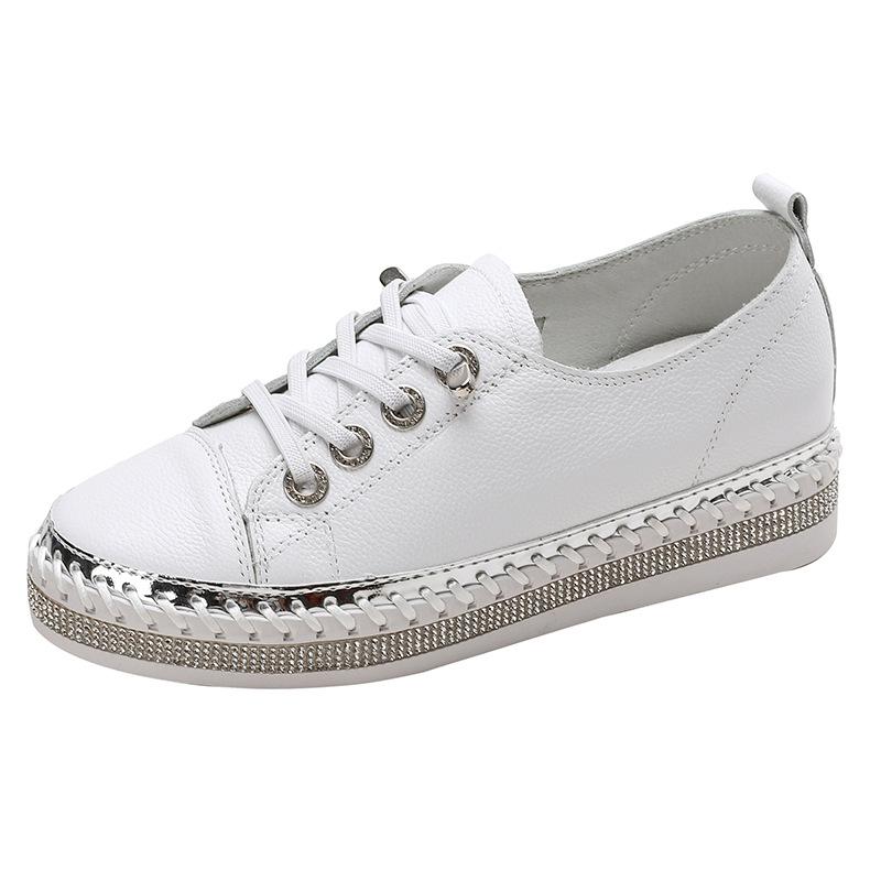 Fashion Women Platform Flats shoes Casual female Genuine Leather Walking flats Loafers for women White crystal Comfort Vacation shoes