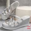 Fashion Cross Strap Wedge Heel Sandals for Women Summer 2025 Silver Chunky Platform Slippers Woman Anti Slip Thick Sole Slides Plus Size