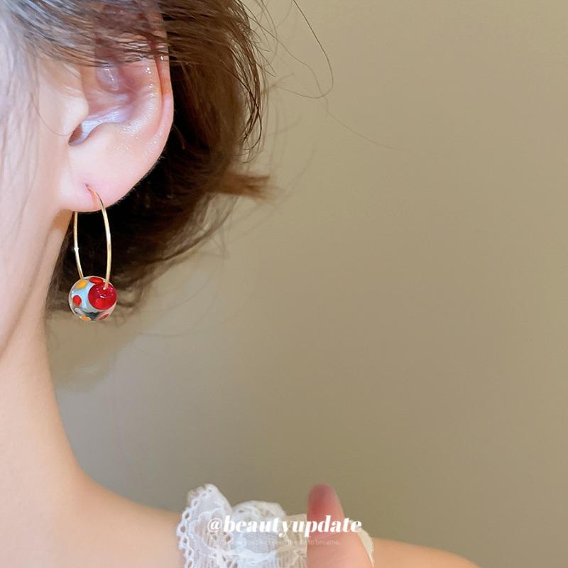 Resin Round Color Ball Pendant, Ear Buckle, Fresh and Fashionable Versatile Earrings, Earrings, Earrings, Design Sense, Niche Women