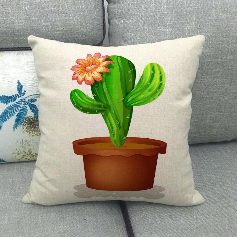 Cartoon Green Potted Cactus Digital Printing Short Plush Pillow Covers For Car Sofa Office Cushion Cover Home Goods 60X60Cm