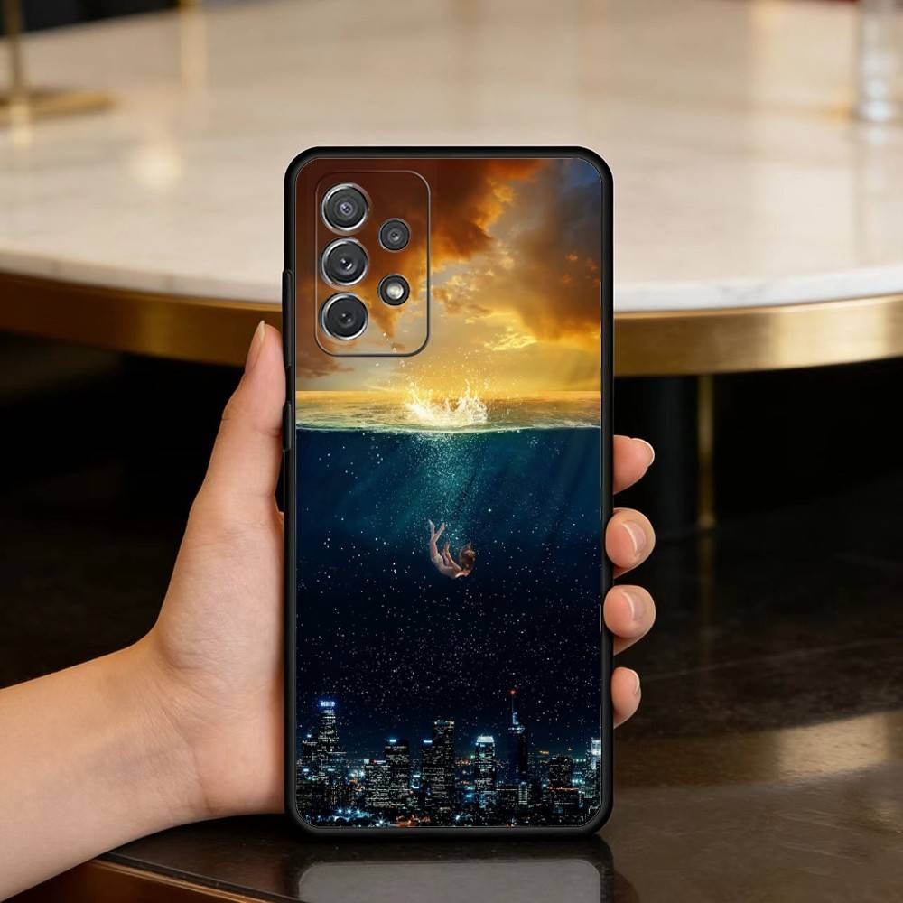 Night Water Dream Art Soft Silicone Black Cover Phone Case For Samsung Galaxy A73,A72,A71,A70,A53,A52,A51