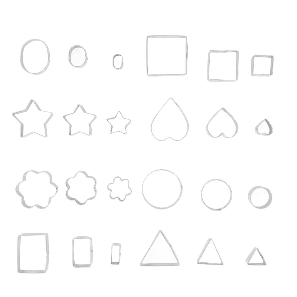 24Pcs Biscuit Mold Set Stainless Steel Mini Cookie Cutter Metal Fondant Cutter Geometric Shape for Cake Snack
