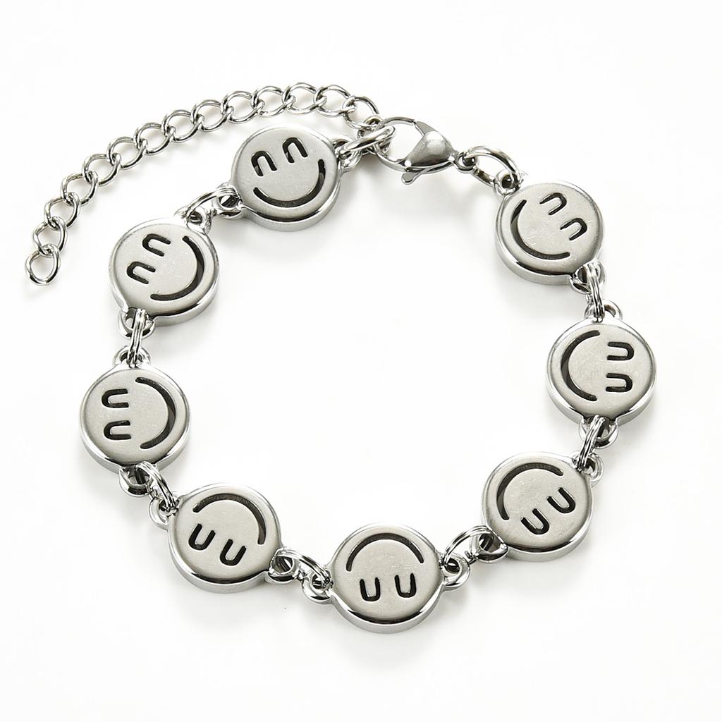 Cute Stainless Steel Funny Smile Face Bracelet Link Hand Chain for Women Men Emoji Charms Wrist Wristband Anklets Metal Jewelry