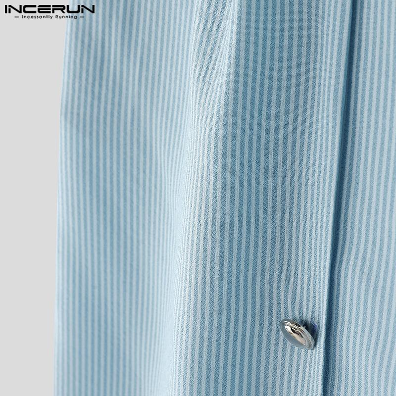 INCERUN Men Capri Casual Loose Wide Leg Buttons Striped Cropped Pants Shorts