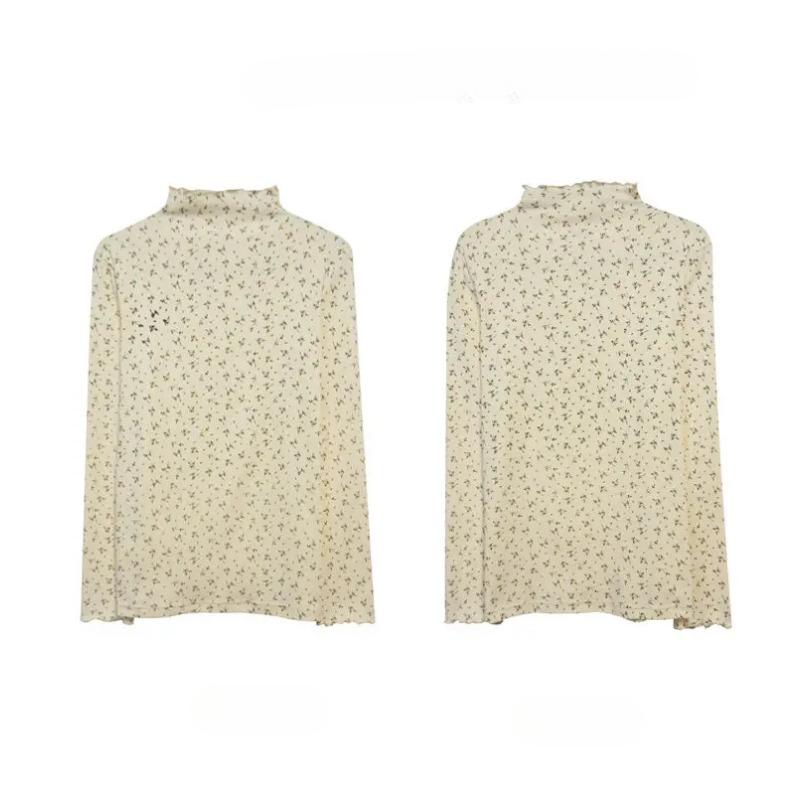 

Осенние футболки женские модные тонкие уличные футболки Harajuku с длинным рукавом с цветочным принтом повседневные утолщенные водолазки с изображением съедобных грибов из дерева шикарные L бежевый