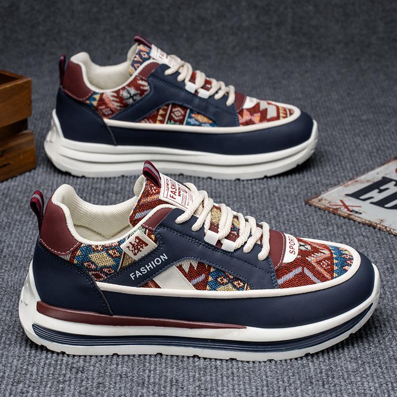 Men's Shoes for Summer Breathable New Embroidered Casual Sports Shoes Trendy Versatile Height-enhancing Daddy's Trendy Shoes