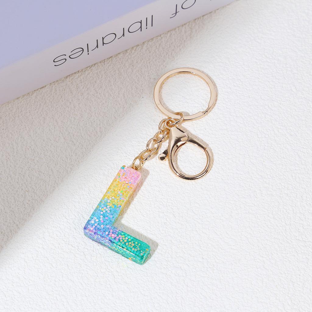 Resin Rainbow Color English Alphabet Tassel Keychain Creative Premium Crystal Epoxy Pendant Bag Pendant