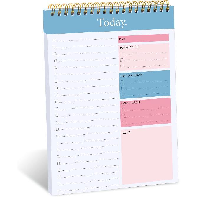 To Do List Notepad - Daily Planner Notepad Undated 52 Sheets Tear Off, 6.5" x 9.8" Checklist Productivity Organizer with Hourly Schedule for Tasks