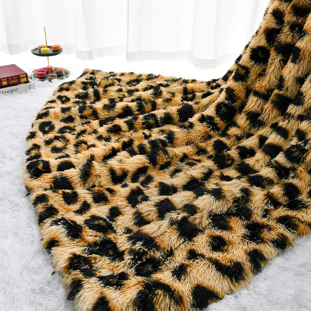 HOMORE Fluffy Leopard Blanket, Plush Cheetah Print Throw Blankets Soft Faux Fur Bed Throw for Decorative Couch Chair Sofa, Washable and Lightweight,