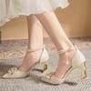 Fashion Shoes Women High Heels Women Wedding Shoes Bride Shoe Ladies Pumps Sandals Pearl Ankle Buckle Elegant Dress Women Heeled Shoes