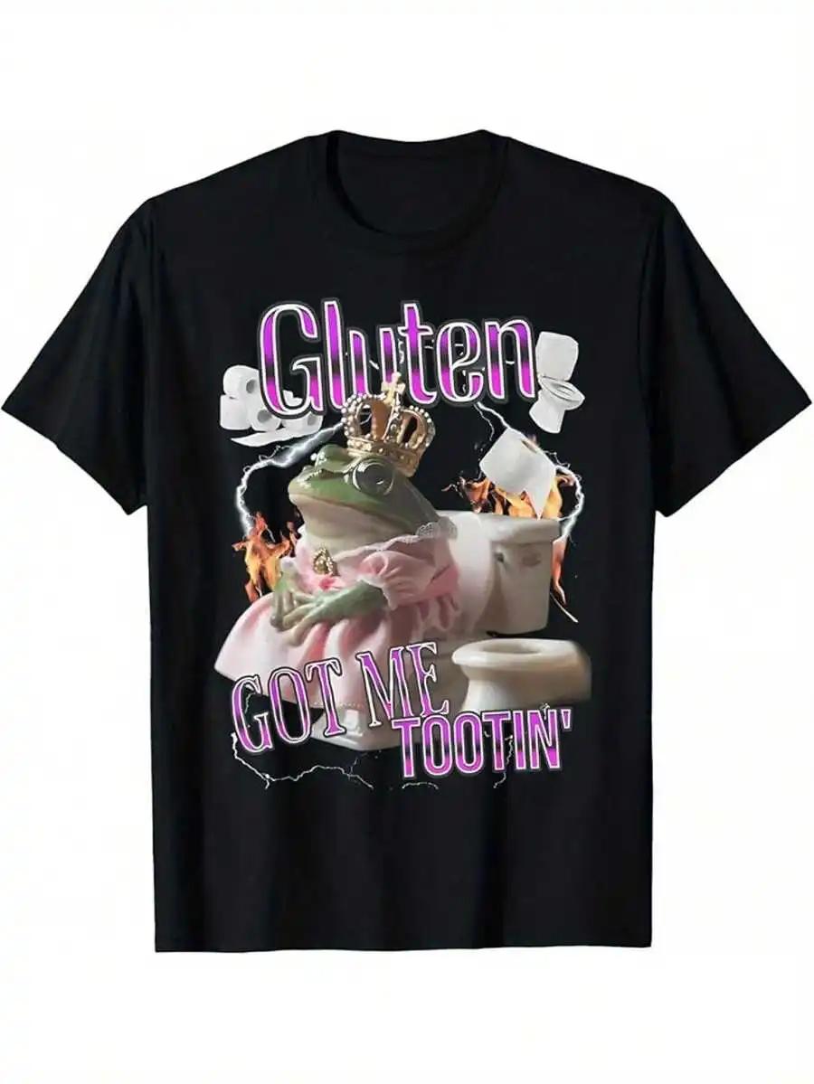 

Gluten Got Me Tootin Funny Frog Meme TShirt Unisex Women s Retro Graphic Tee YK Streetwear Casual Cotton Short Sleeve Top S