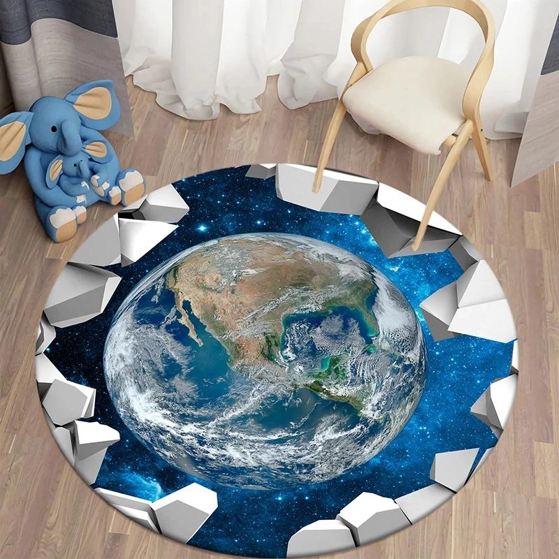 Crystal Velvet Galaxy Round Rug, Space Nebula Starry Print Non Slip Floor Mat for Bedroom, Playroom, Kids Room, Home Decor