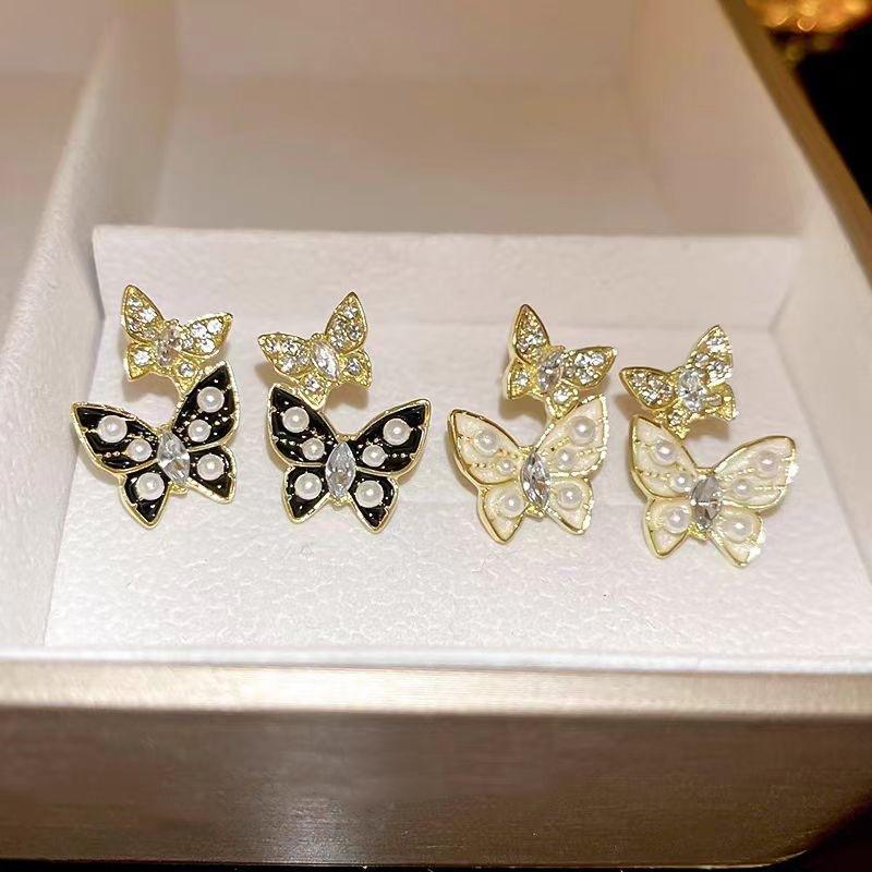 New Classic Simple Heart Bow Butterfly Earrings For Women French Style Black Stud Earrings Fashion Ear Buckle Jewelry