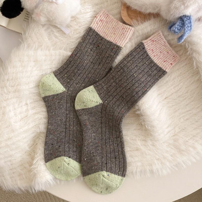 Wool Socks Children'S Season Medium Tube Socks Thickened Warm Dongdaemun Trend Color Matching Ideas Yarn Stacking Socks