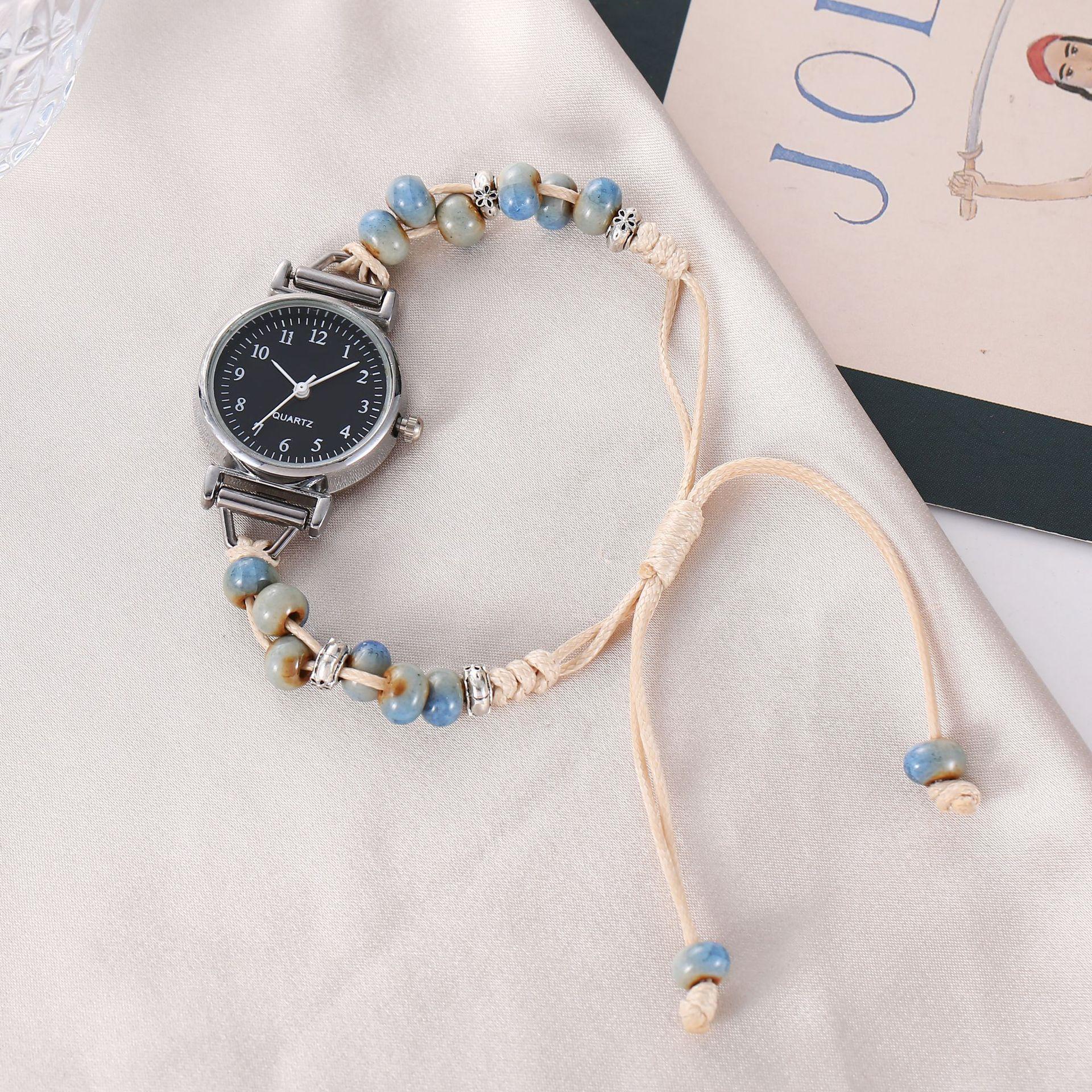 25 Blue Haze Beaded Watch Women S Cold Wind Niche Simple Junior High School Student Small Exquisite Women S Watch