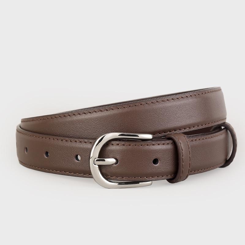 

Женский кожаный ремень из первого слоя коровьей кожи с пряжкой-пином, украшение для джинсов 100cm темно-коричневого