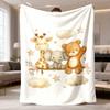 2026 New Arrival Flannel Blanket 1pc Soft Lightweight Flannel Blanket Cozy Retro Animal Print with Giraffe, Elephant & Teddy Bear Design, Stars & Clou