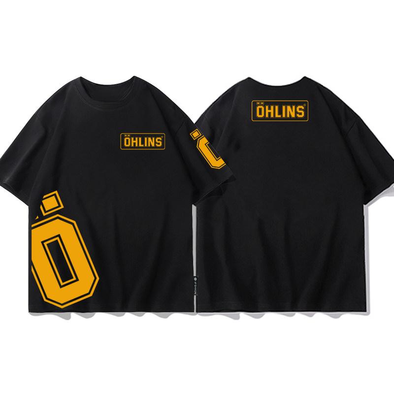 Top Summer Ohlins Black Tshirt Collection Motorcycle Shock Absorber Print Short Sleeve Tshirt Racing Fan Clothes