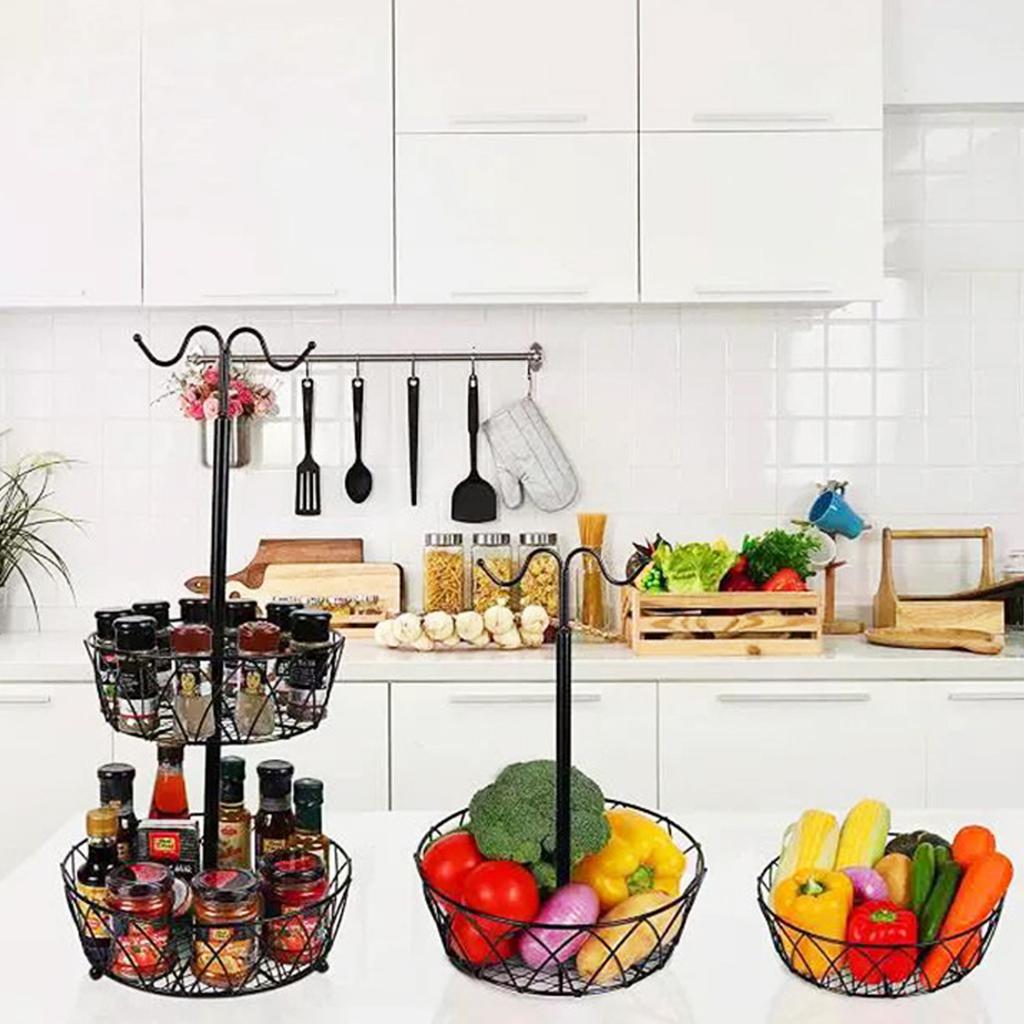 Eisen Hängender Bananen Doppelstöckiger Obstkorb Küchenregal Wohnzimmer Organizer Korb Abnehmbar