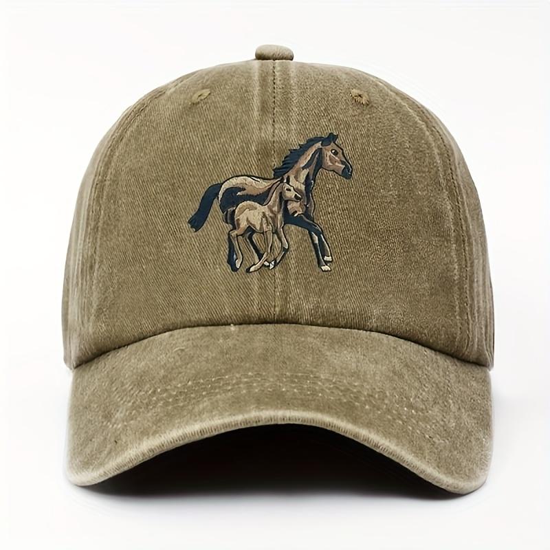 Horse and Foal Running Print Vintage Baseball Cap Distressed Casual Adjustable Hat for Men Women