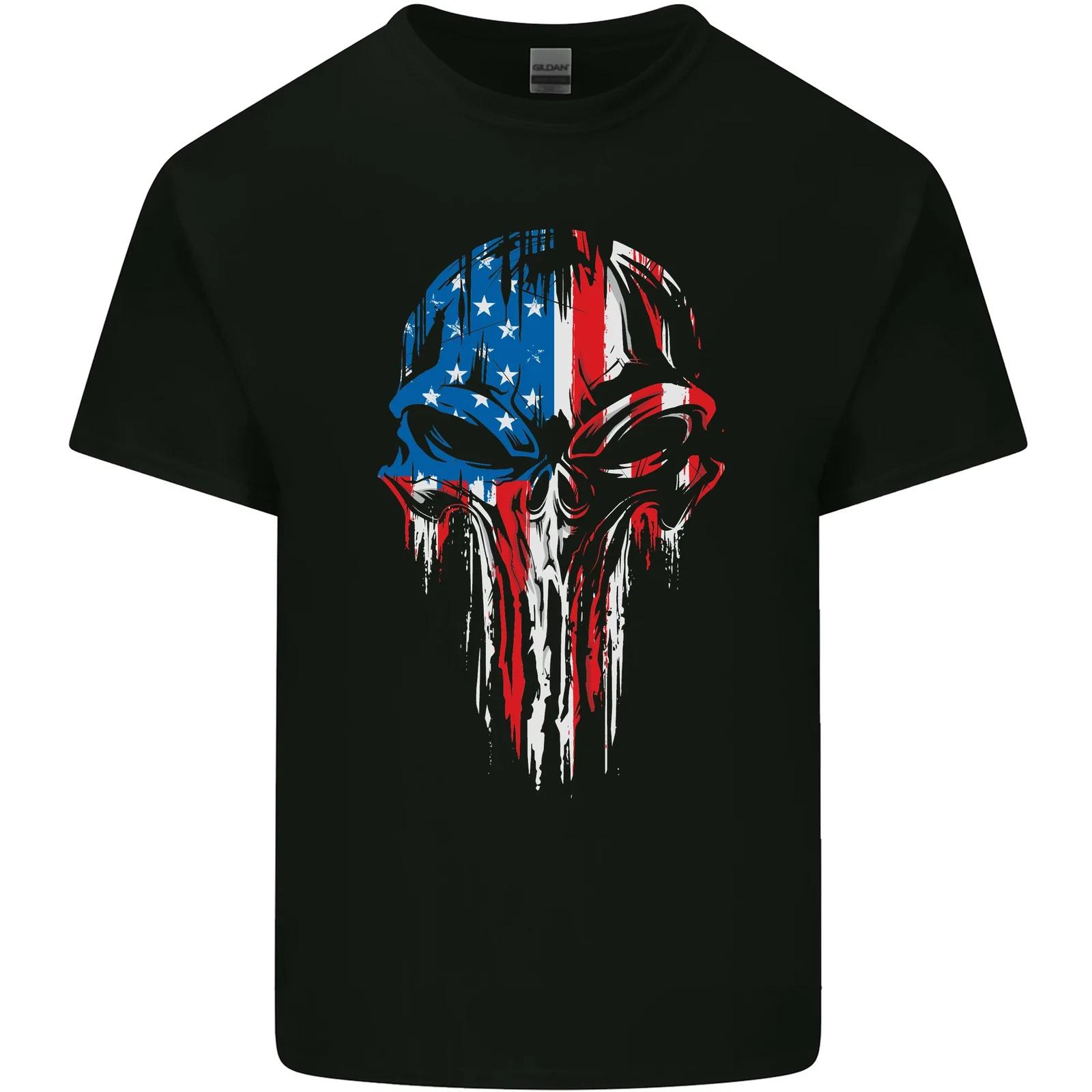 USA Flag Skull Gym MMA Biker America Kids T-Shirt Childrens 4XL