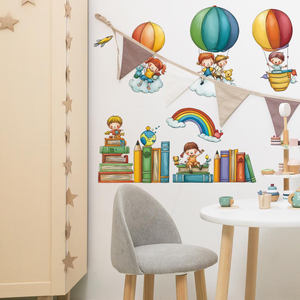 Cartoon Knowledge Paradise and Hot Air Balloon Rainbow Study Home Decoration and Beautification Wall Stickers