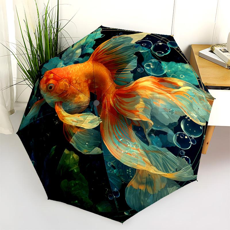 Sea Fish  pattern, automatic folding umbrella, portable and foldable design, 8 ribs, a Christmas or birthday gift.