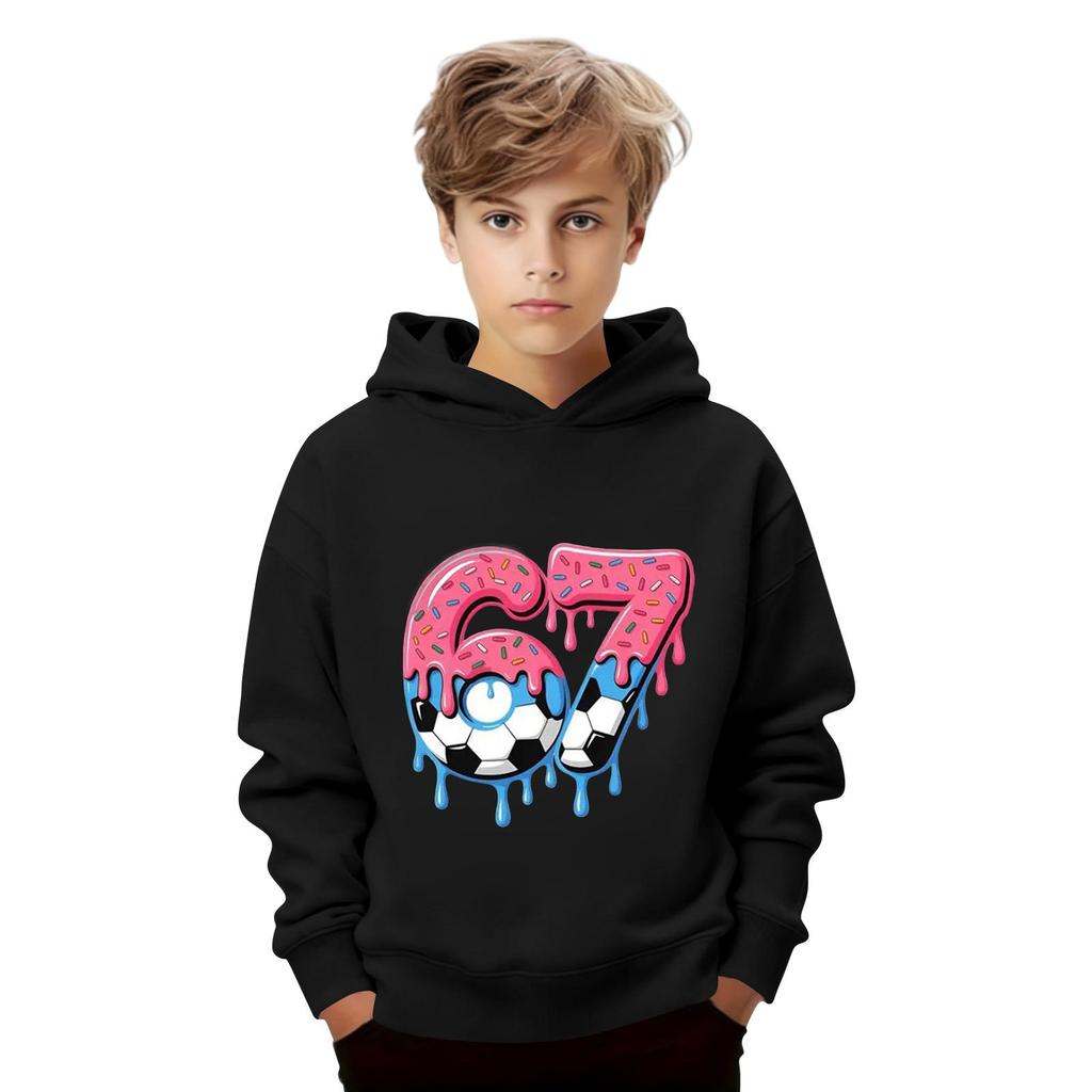 Kids' Long Sleeve Loose Pullover Letter Print Drawstring Hooded Sweatshirt