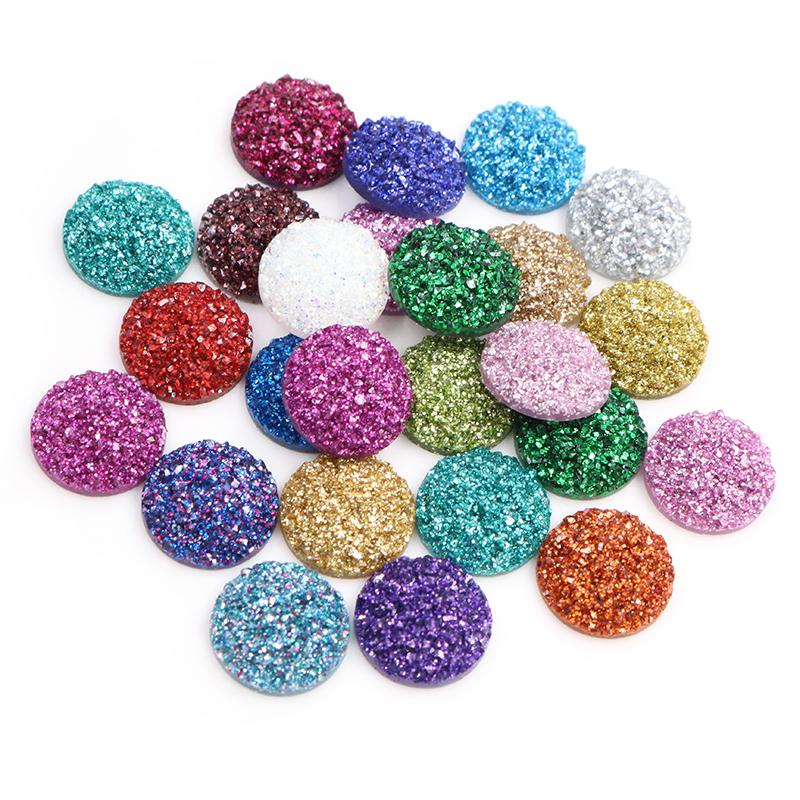 40 Stück/Los 8mm 10mm 12mm Mixfarben Druzy Naturstein Konvex Flachrücken Harz Cabochons DIY Schmuckherstellung Zubehör Zubehör