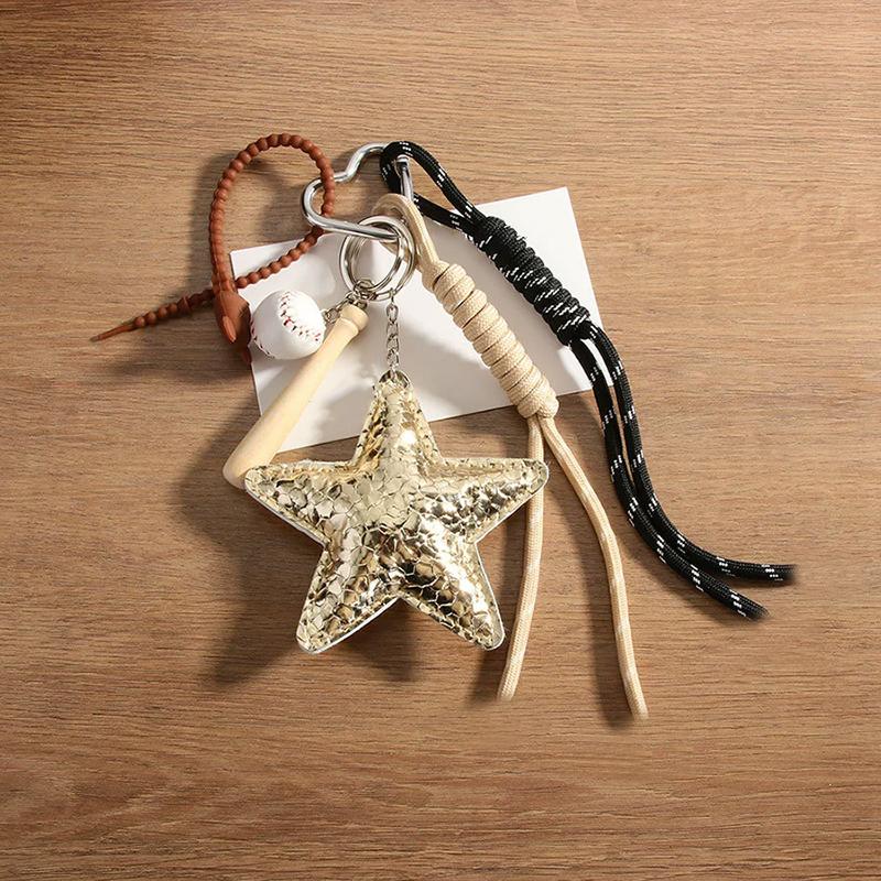 Fashion Starfish Keychain with Cute Balloon Dog Leather Charm Maximalist Braided Rope Bag Ornaments Women's Accessory