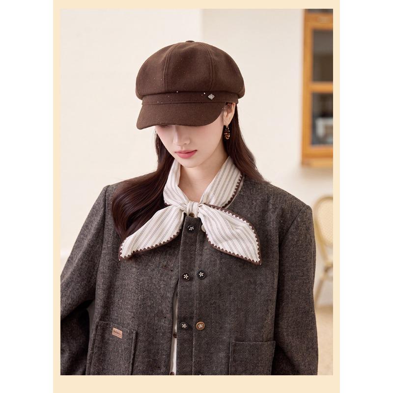 Autumn Winter Warm Versatile Newsboy Hat Wide Brim Octagonal Hat