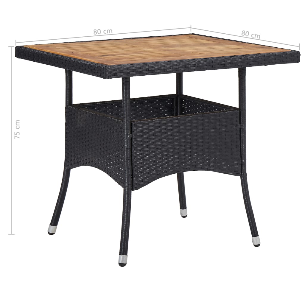5 Piece Outdoor Dining Set Black Poly Rattan & Solid Acacia Wood