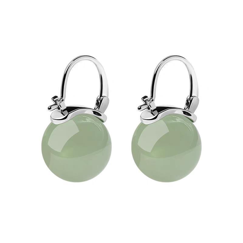 Silver Light Green Jade Drop Earrings Elegant High Gloss Polished Finish for Women Anniversary Gift Daily Use