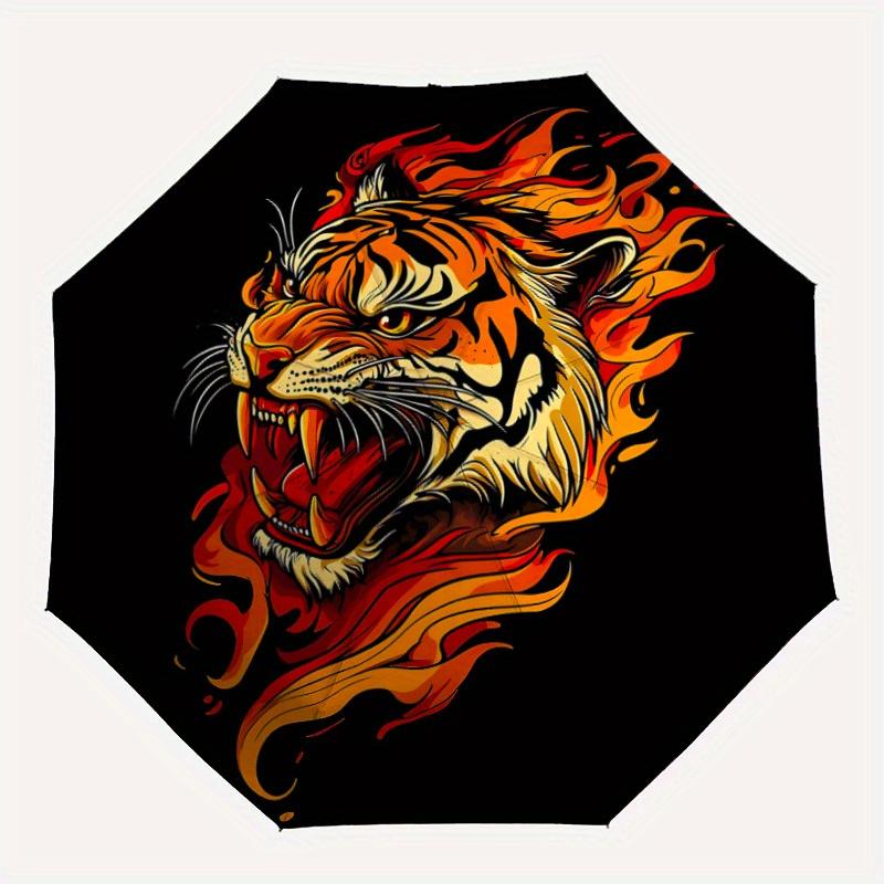 1pc Tiger Flames Automatic Open 8-Rib Windproof Umbrella, Travel & Commuting, Suitable for All Seasons, Lightweight Portable,025
