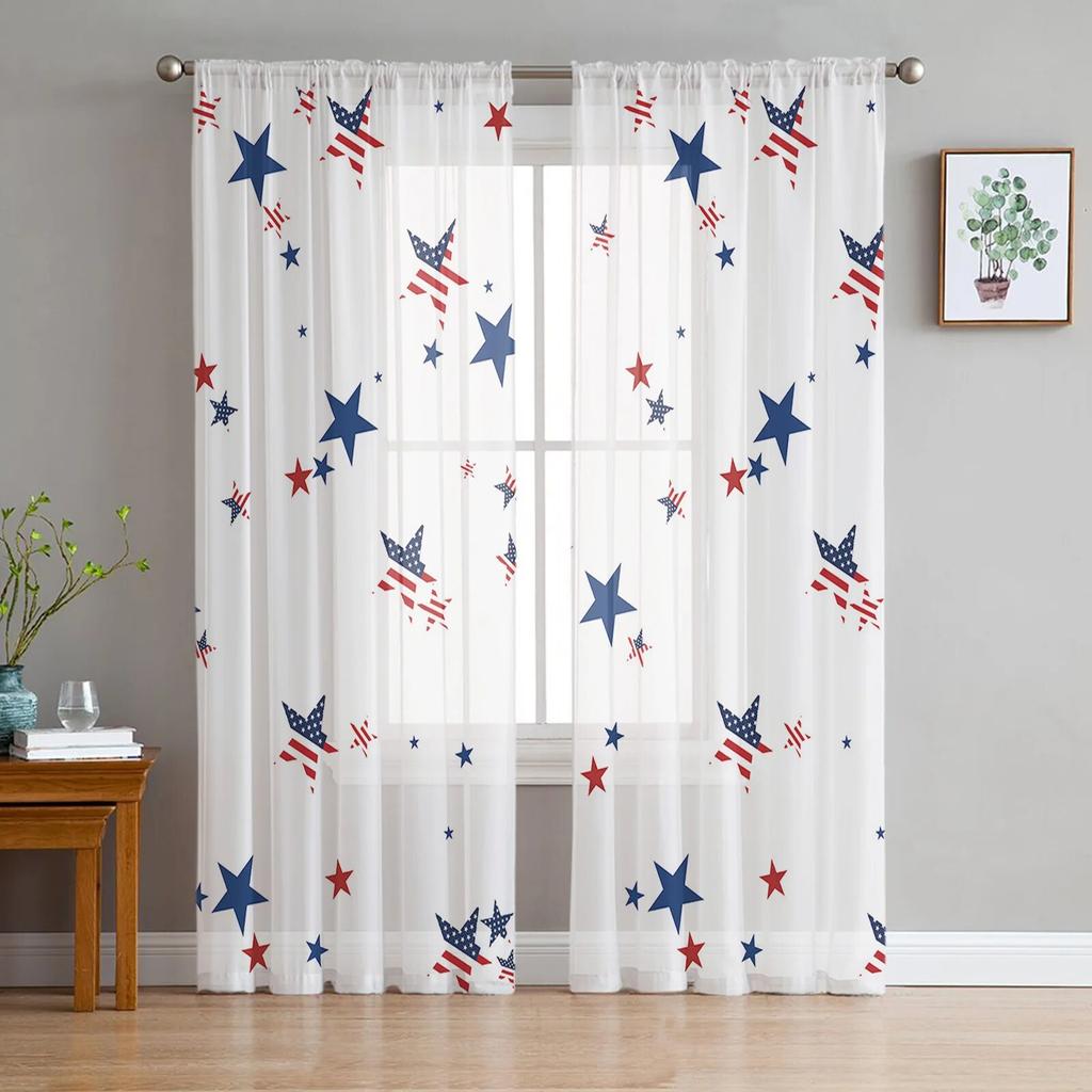 Unabhängigkeitstag-Pentagramm-durchsichtige Fenstervorhänge für Wohnzimmer, Küche, Kinderschlafzimmer, Voile-Hängevorhang