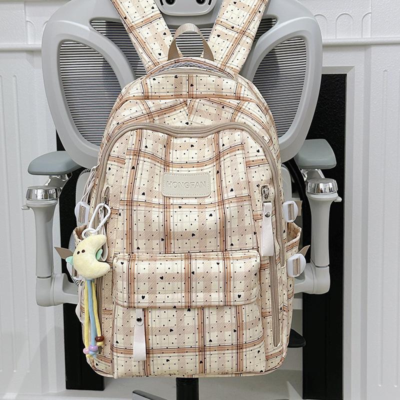 Schoolbag Vintage Plaid Junior High School School Bag Women's Fashion Large Capacity Computer Travel Backpack High School Student Backpack Tide