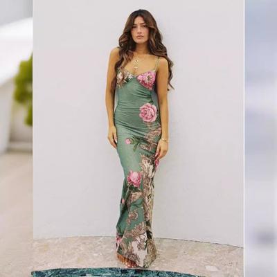 Women's Long Dress Holiday Ethos Slim Print Design Sense Halter Dress Women's Dress