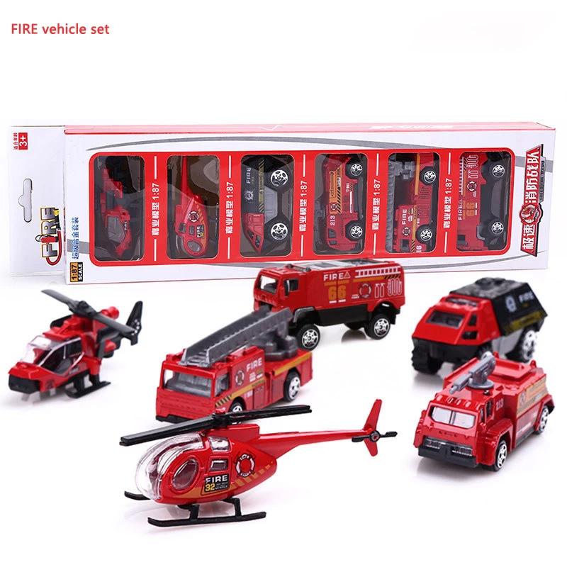 

1:87 High-fidelity Theme Alloy Car Model Set 6PCS Fire Military Police Alloy Car Toy Car Children s Christmas Gift