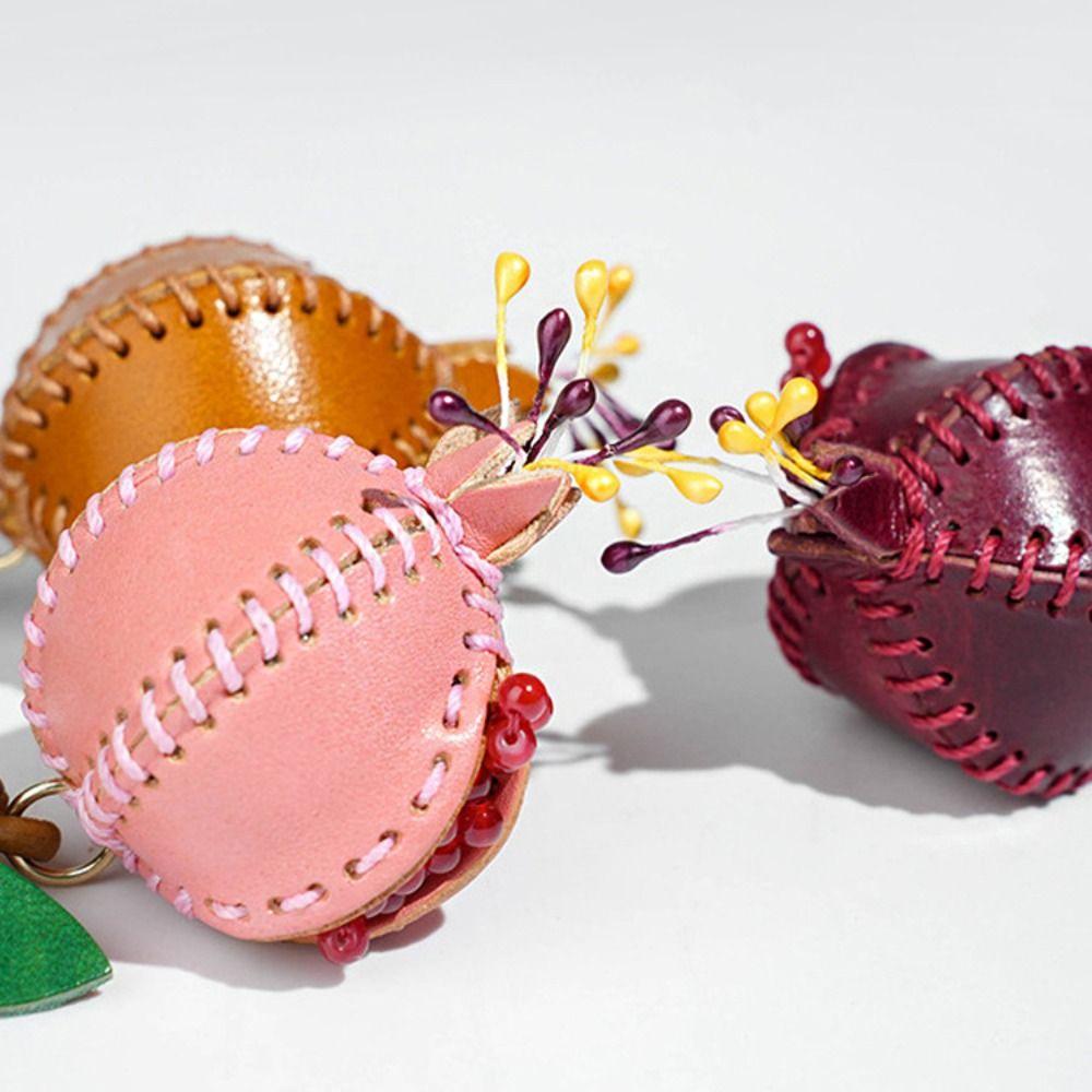 Handmade Pomegranate Fruit Pendant Car Keyring Bag Pendant Cute Leather Keychain  Men