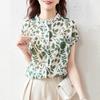 Bluse Top da Donna Estivo Stile Camicie Top da Donna Casual Manica Corta Collo Alto Stampa Floreale Blusas Top