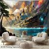 Sailing Ship Canyon Scenery Digital Printing Polyester Wall Hanging Tapestry Decorative Living Room Bedrooms Background Gift