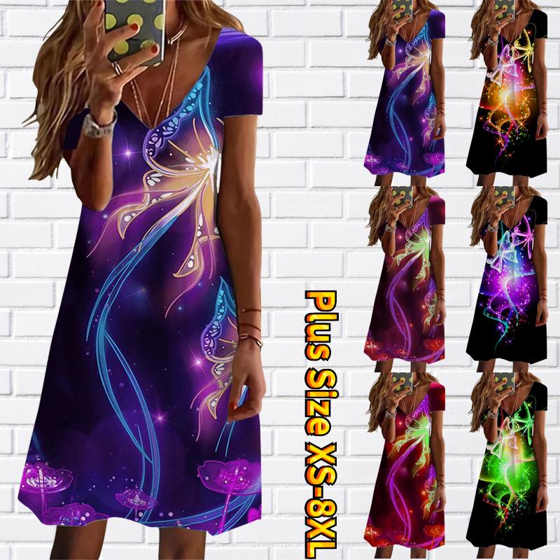 

Платье Элегантная юбка с короткими рукавами Женская новая дизайнерская юбка длиной до колена с принтом Летняя повседневная сексуальная тонкая юбка с v-образным вырезом XS-8XL