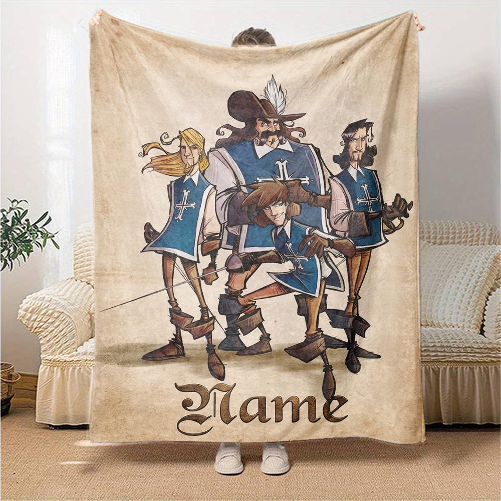 Custom Name Three Musketeers Theme Printed Blanket Perfect For Couch Bed Travel Outdoor Use Machine Washable Cozy Durable