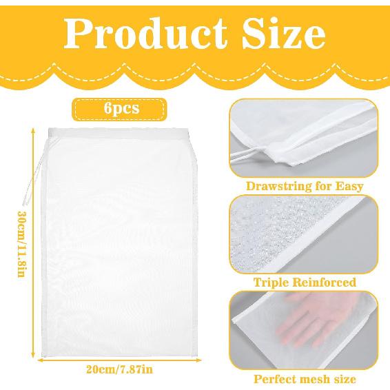 6 Pcs Juicing Bag, 7.87 × 5.9 Inch Juicer Bags, Fine Mesh Nut Milk Bag, Drawstring Nut Bags Strainer for Juicing Fruit Juice Coffee Tea Yogurt