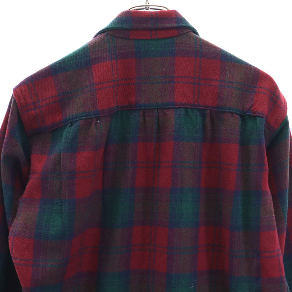 VINTAGE 50s 60s Open collar Check Pattern Long sleeve Open color Flannel shirt Men's Used