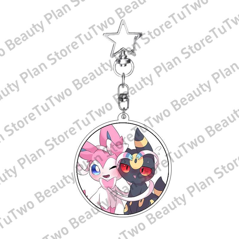 Girly Heart Acrylic Anime Sylveon Espeon Glaceon Eevee Cartoon Keychain Key Chains Keyrings Jewelry Fans Gifts Accessories Toys
