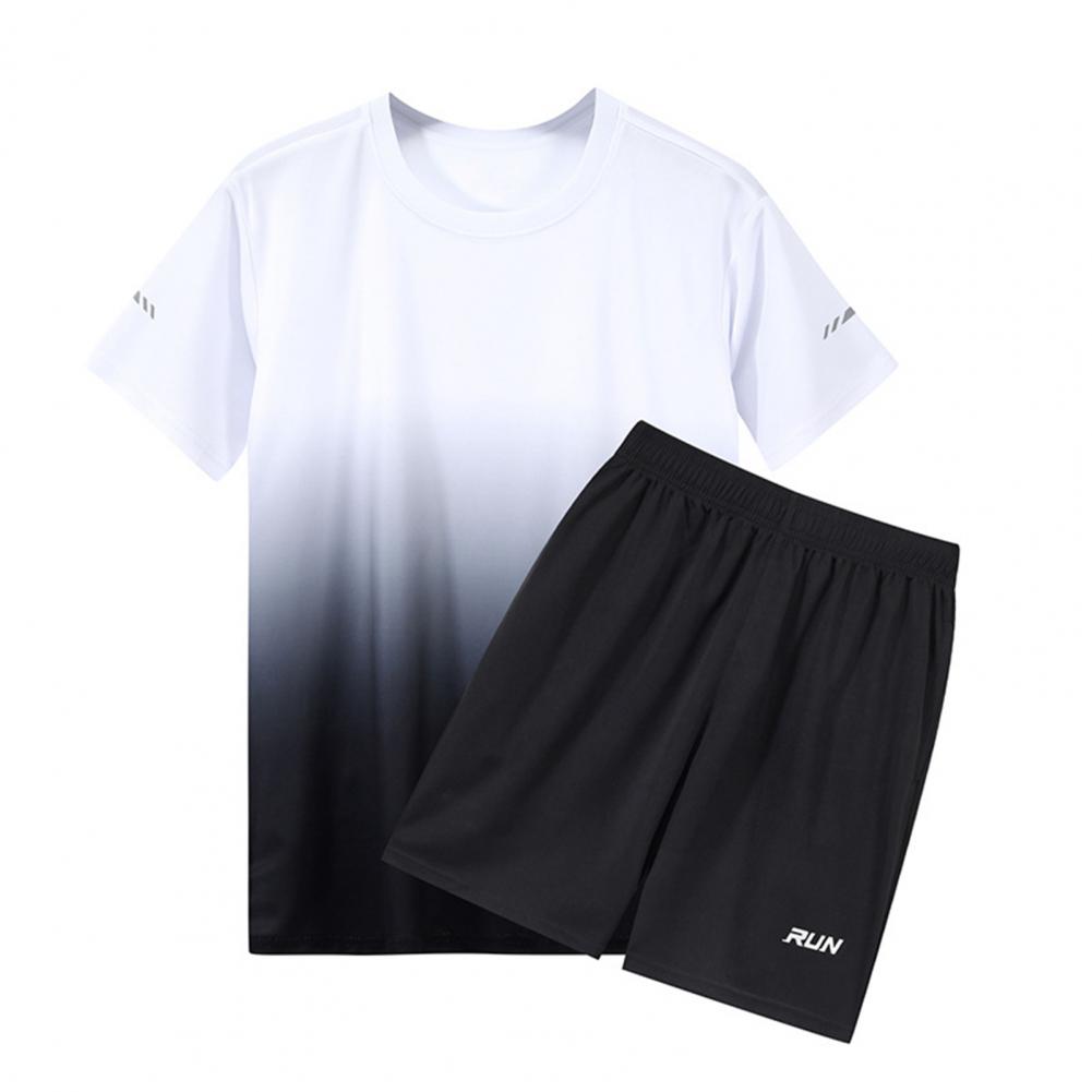 

2 шт./комплект мужской повседневный спортивный костюм с коротким рукавом и круглым вырезом, эластичный пояс, широкие карманы, шорты, комплект из быстросохнущего шелка M белый